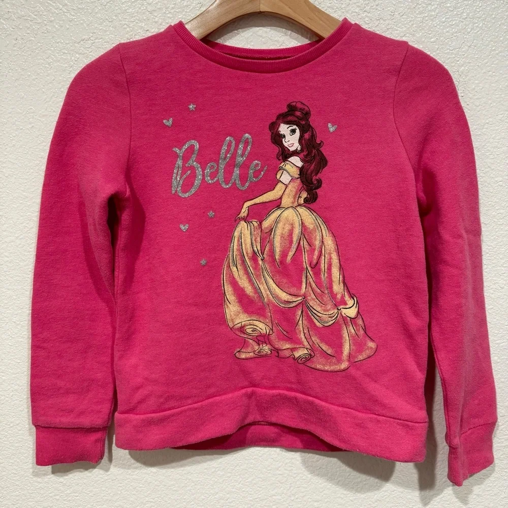 Kids Disney Girls Pink Belle Sleeping Beauty Princess Long Sleeve Sweatshirt M 8